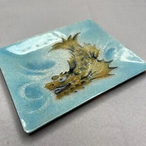 Japanese Ando Cloisonne Gold Dragon Tray City of Nagoya Blue Enamel Plate